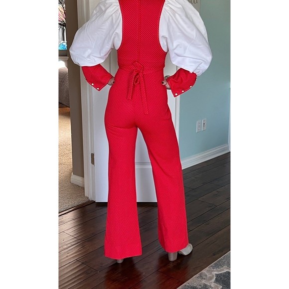 Vintage Rare 60s Jumpsuit Romper Zip Up Womens Red & White Wide Leg One Piece XS - Picture 2 of 11